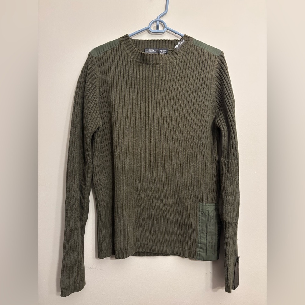 G-Star Men's Ribbed Khaki Crewneck Sweater